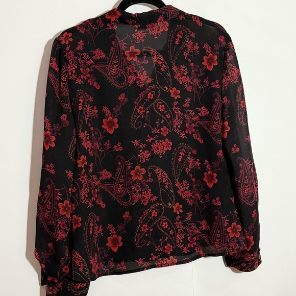 Pariscope women’s black red floral paisley long sleeves button up shirt fairy - Picture 7 of 11
